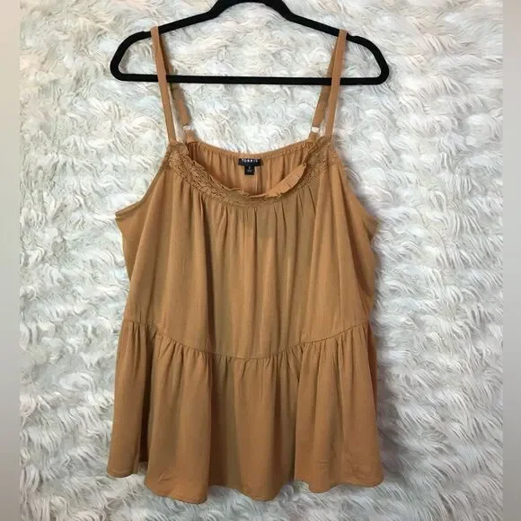 Torrid Cottagecore Boho Tank Tan/Brown Crochet, Ruffle bottom, NWT 2X - Picture 4 of 13